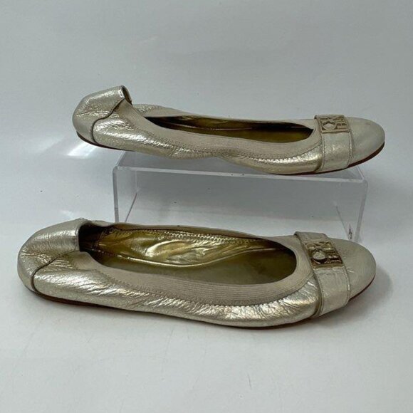 COACH Dora Cuba Gold Crackled Metallic Leather Ballerina Flats Size 9.5 - Picture 3 of 11